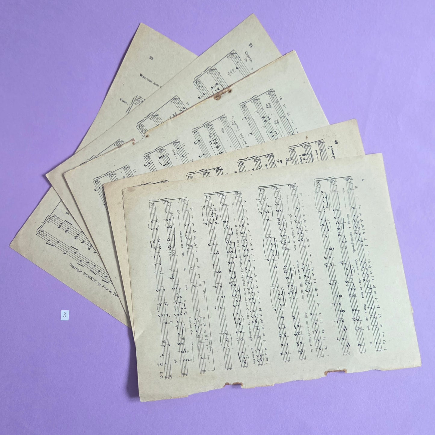 Set of 5 Large Vintage Music Sheets Ephemera Bundle – Authentic Hymn & Sheet Music Pages | Antique Paper for Junk Journals, Scrapbooking, Collage & Craft Projects | Limited Edition (SET 3)