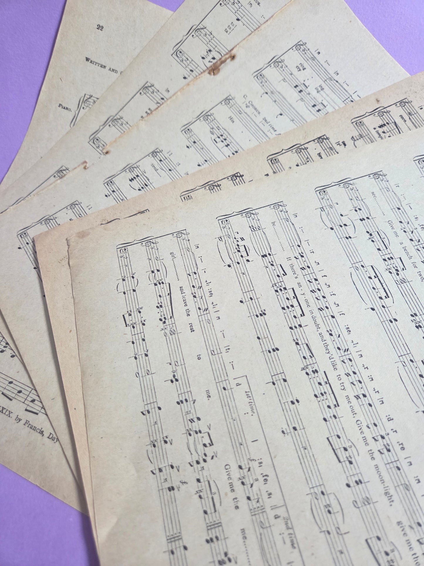 Set of 5 Large Vintage Music Sheets Ephemera Bundle – Authentic Hymn & Sheet Music Pages | Antique Paper for Junk Journals, Scrapbooking, Collage & Craft Projects | Limited Edition (SET 3)