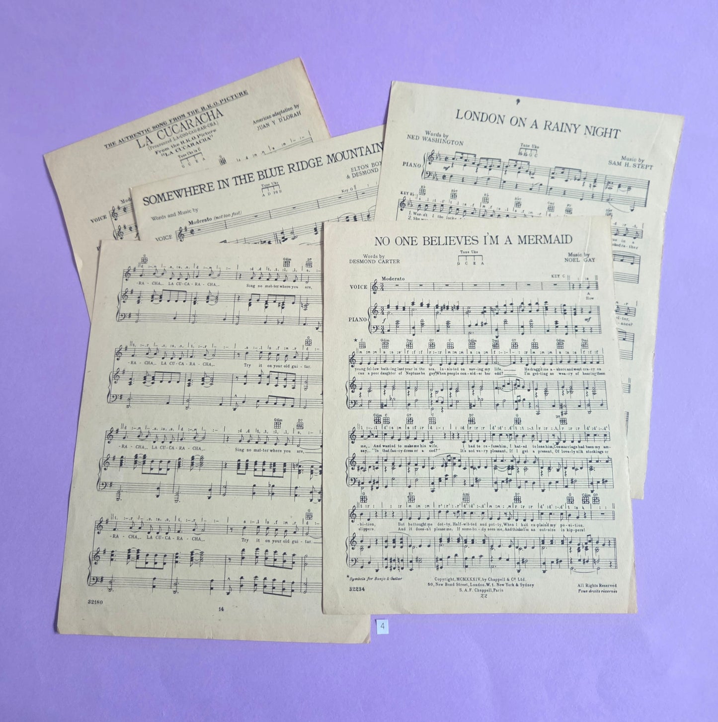Set of 5 Large Vintage Music Sheets Ephemera Bundle – Authentic Hymn & Sheet Music Pages | Antique Paper for Junk Journals, Scrapbooking, Collage & Craft Projects | Limited Edition (SET 4)