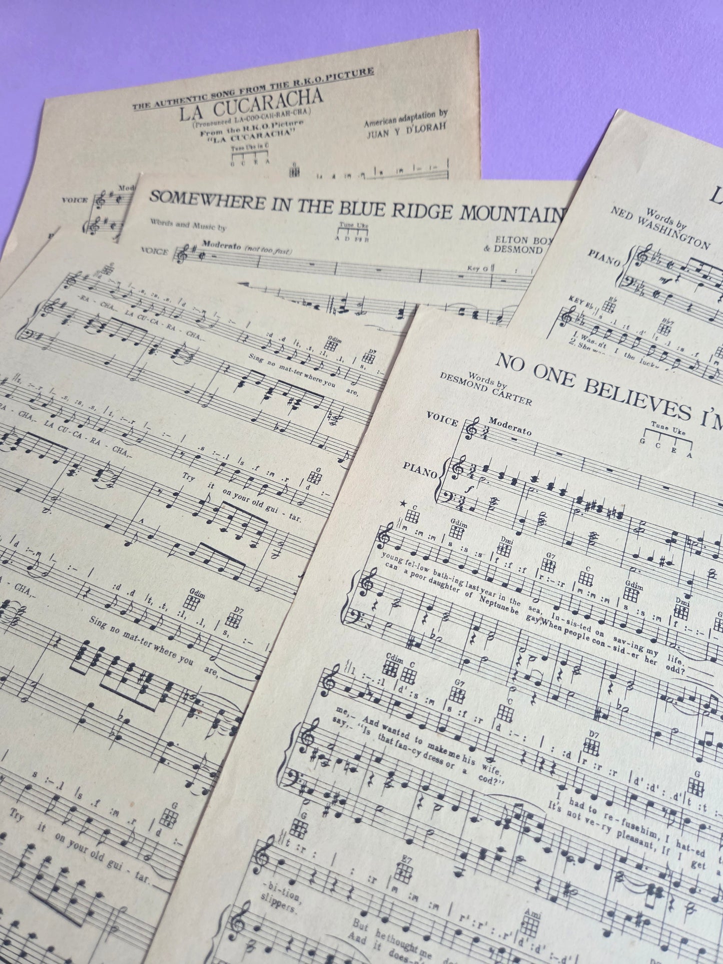 Set of 5 Large Vintage Music Sheets Ephemera Bundle – Authentic Hymn & Sheet Music Pages | Antique Paper for Junk Journals, Scrapbooking, Collage & Craft Projects | Limited Edition (SET 4)