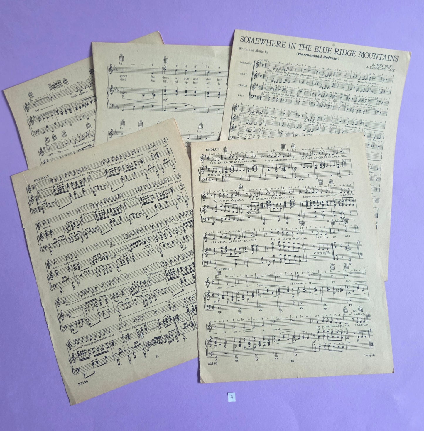 Set of 5 Large Vintage Music Sheets Ephemera Bundle – Authentic Hymn & Sheet Music Pages | Antique Paper for Junk Journals, Scrapbooking, Collage & Craft Projects | Limited Edition (SET 4)