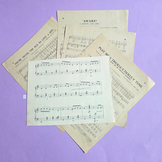 Set of 5 Large Vintage Music Sheets Ephemera Bundle – Authentic Hymn & Sheet Music Pages | Antique Paper for Junk Journals, Scrapbooking, Collage & Craft Projects | Limited Edition (SET 6)