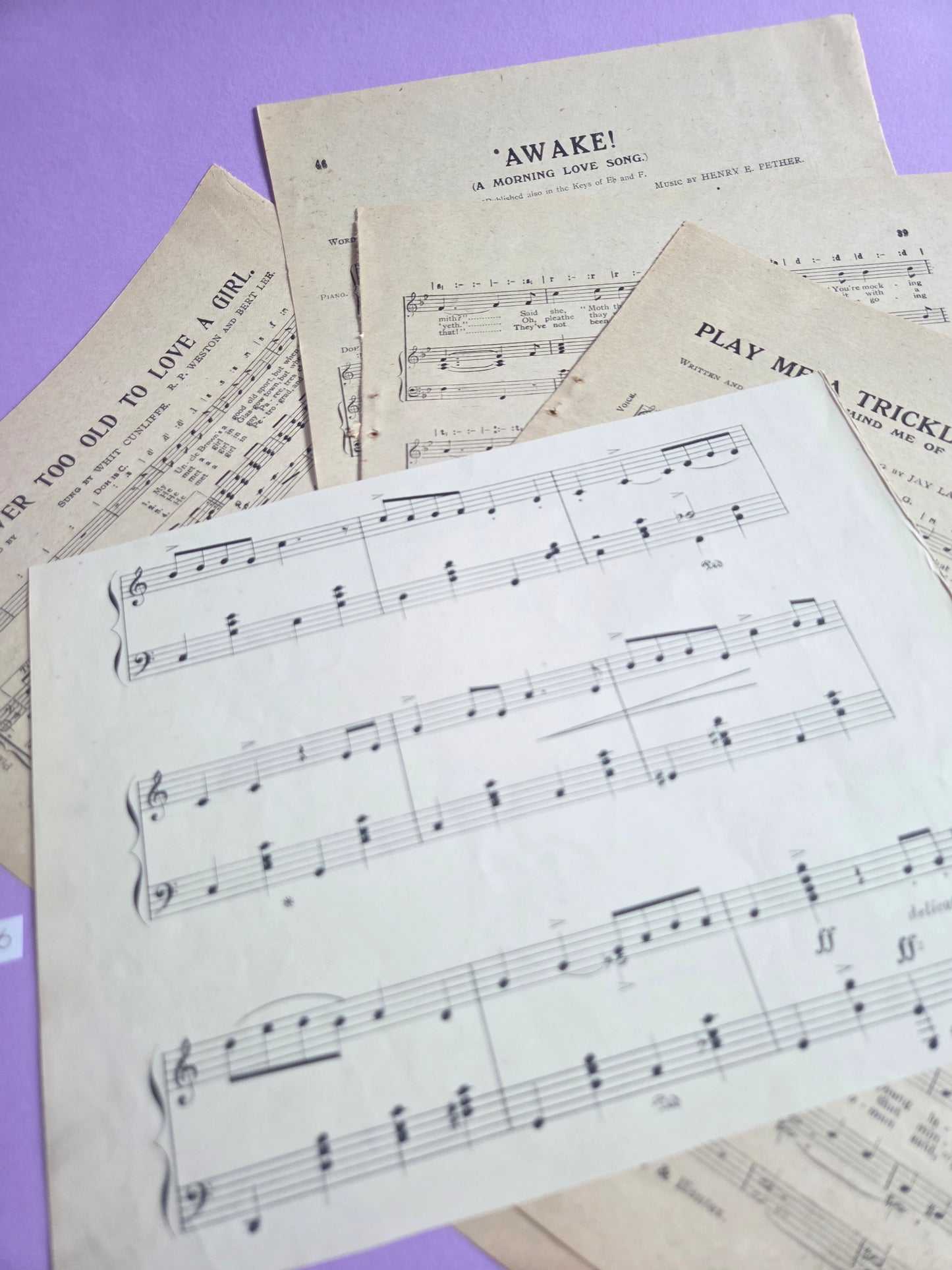 Set of 5 Large Vintage Music Sheets Ephemera Bundle – Authentic Hymn & Sheet Music Pages | Antique Paper for Junk Journals, Scrapbooking, Collage & Craft Projects | Limited Edition (SET 6)