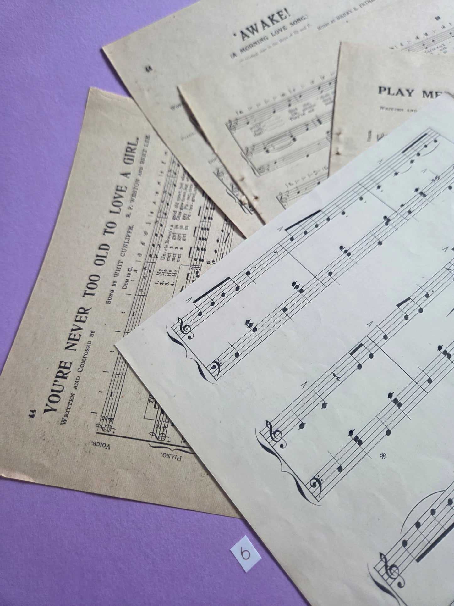 Set of 5 Large Vintage Music Sheets Ephemera Bundle – Authentic Hymn & Sheet Music Pages | Antique Paper for Junk Journals, Scrapbooking, Collage & Craft Projects | Limited Edition (SET 6)