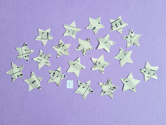 Vintage Music Sheet Star Ephemera Confetti – Set of 20 Stars (Set 1)