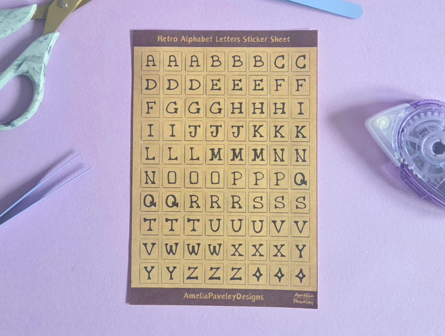 Brown Kraft Retro Alphabet Letter Sticker Sheet | Vintage Style Letter Stickers for Junk Journaling, Scrapbooking, Planners & Paper Crafts