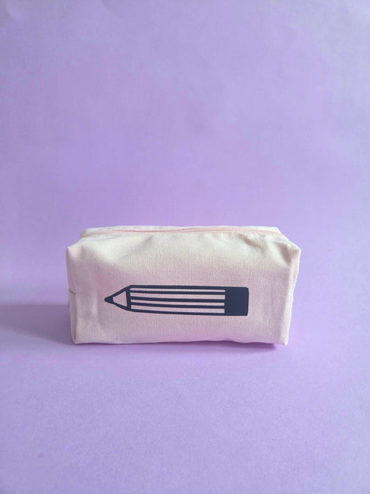 Pink Cotton Pencil Case with Hand Drawn Pencil Design | Cute Stationery Pouch for Junk Journaling, Scrapbooking & Craft Supplies
