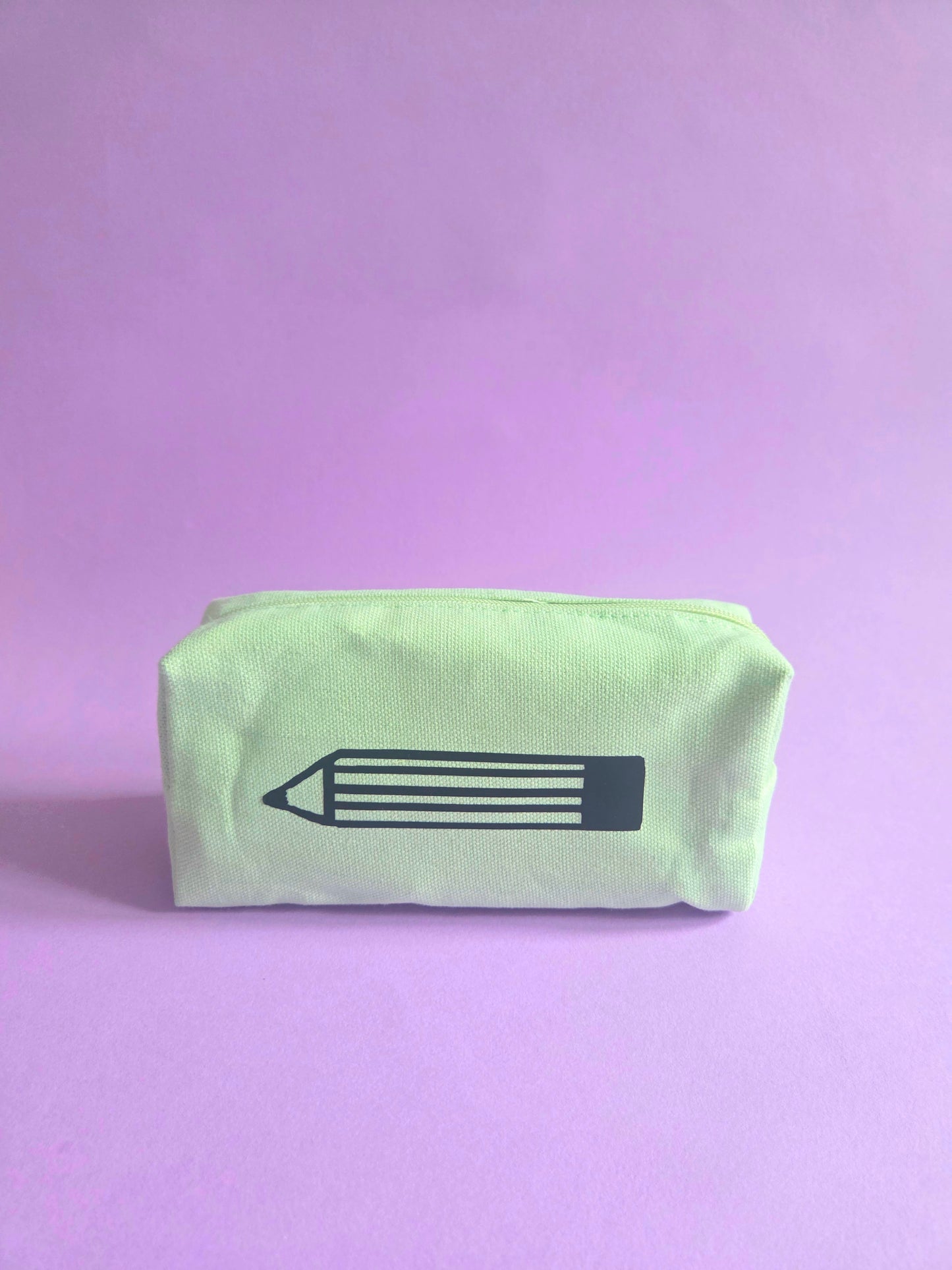 Light Green Cotton Pencil Case with Hand Drawn Pencil Design | Cute Stationery Pouch for Junk Journaling, Scrapbooking & Craft Supplies