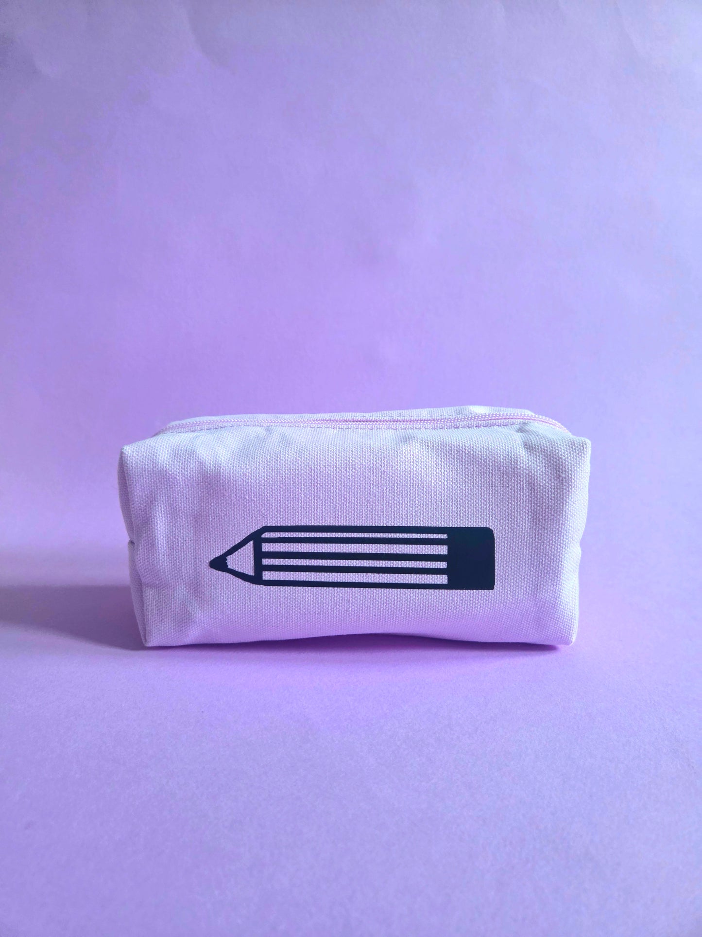 Lilac Cotton Pencil Case with Hand Drawn Pencil Design | Cute Stationery Pouch for Junk Journaling, Scrapbooking & Craft Supplies