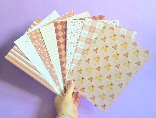 Coffee Brown Coquette Scrap Paper Pack – A5 Neutral Aesthetic Junk Journal & Scrapbooking Papers (Set of 8)