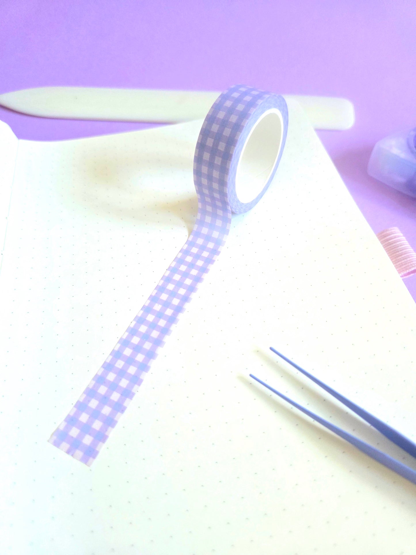 Lilac gingham washi tape 15mm x 10m
