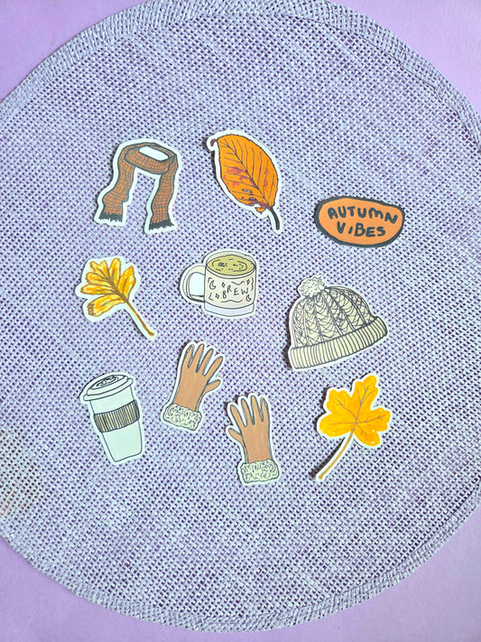 Autumn Vibes Matte Sticker Pack | Cozy Fall Die Cut Stickers (10 Pack)
