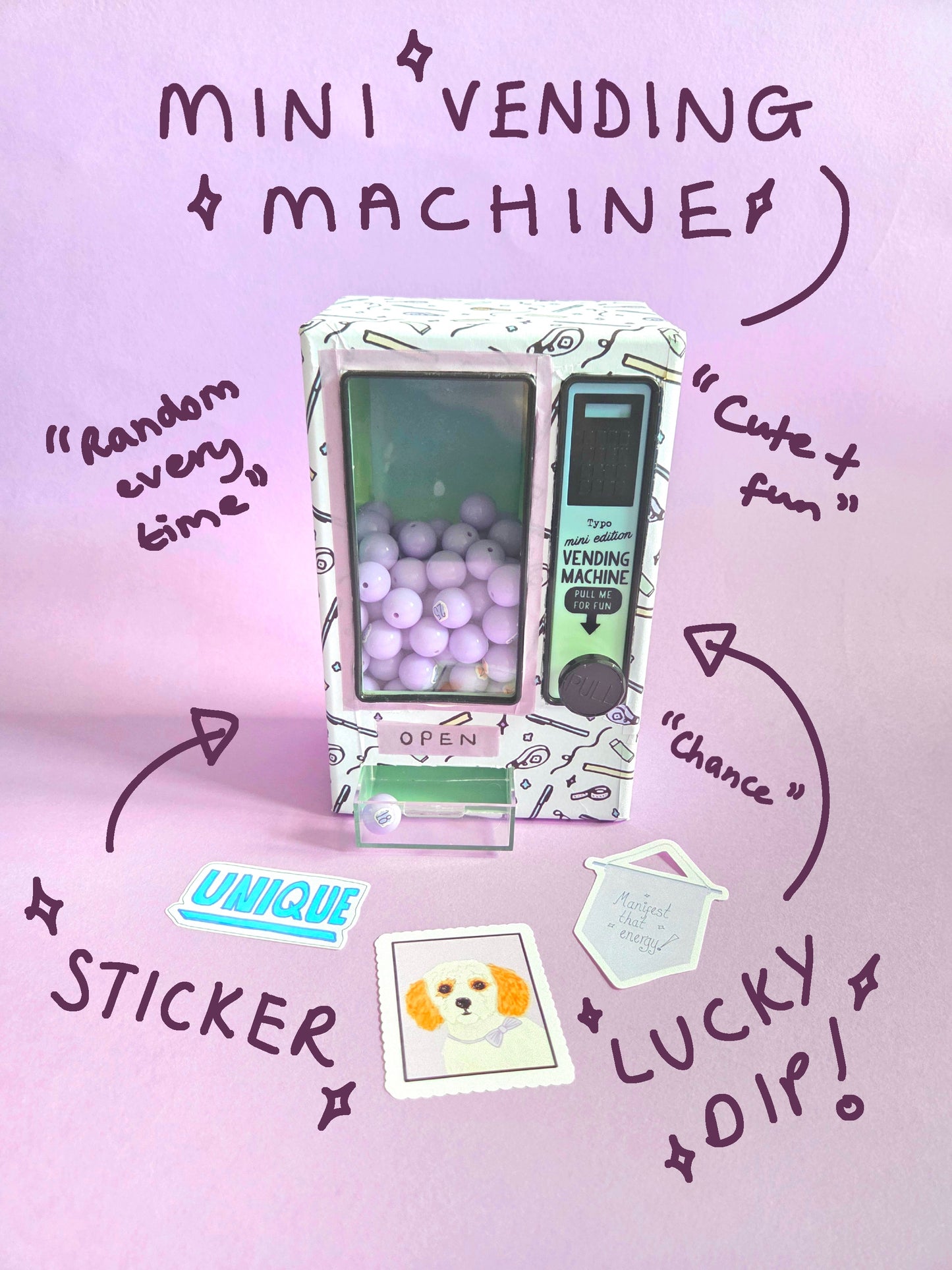 Die Cut Stickers Lucky Dip – Random Sticker Surprise Mini Vending Machine | Fun Stationery & Journaling Stickers