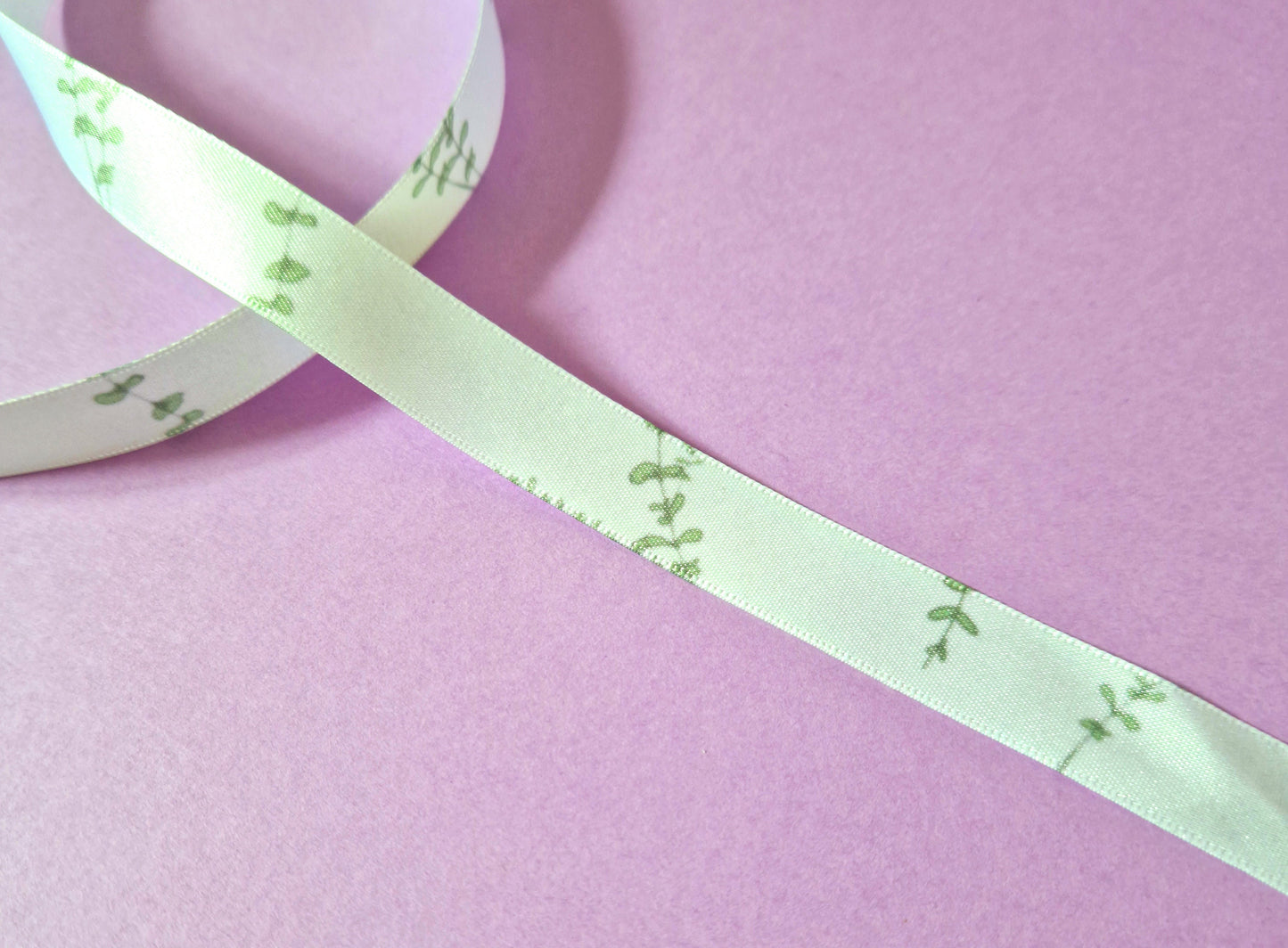 Eucalyptus Pattern Print 15mm Satin Ribbon // pretty ribbon, wedding accessories, cake decoration, present gift wrapping, bride flowers