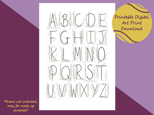 Alphabet Eucalyptus Art Print | Digital download, Wall Art For Nursery, Alphabet Art, Mum To Be Gift, New Parent Home Decor, Educational Art