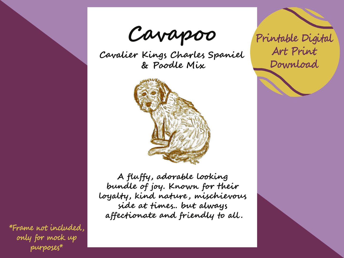 Cavapoo Dog Breed Printable Wall Art – Cavalier King Charles Spaniel & Poodle Mix, Digital Download, Cute Pet Illustration, Dog Lover Gift