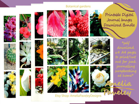 Botanical Gardens Ephemera, Junk Journal Kit, Digital download, Scrapbooking Paper, Printable Botanical Nature Images