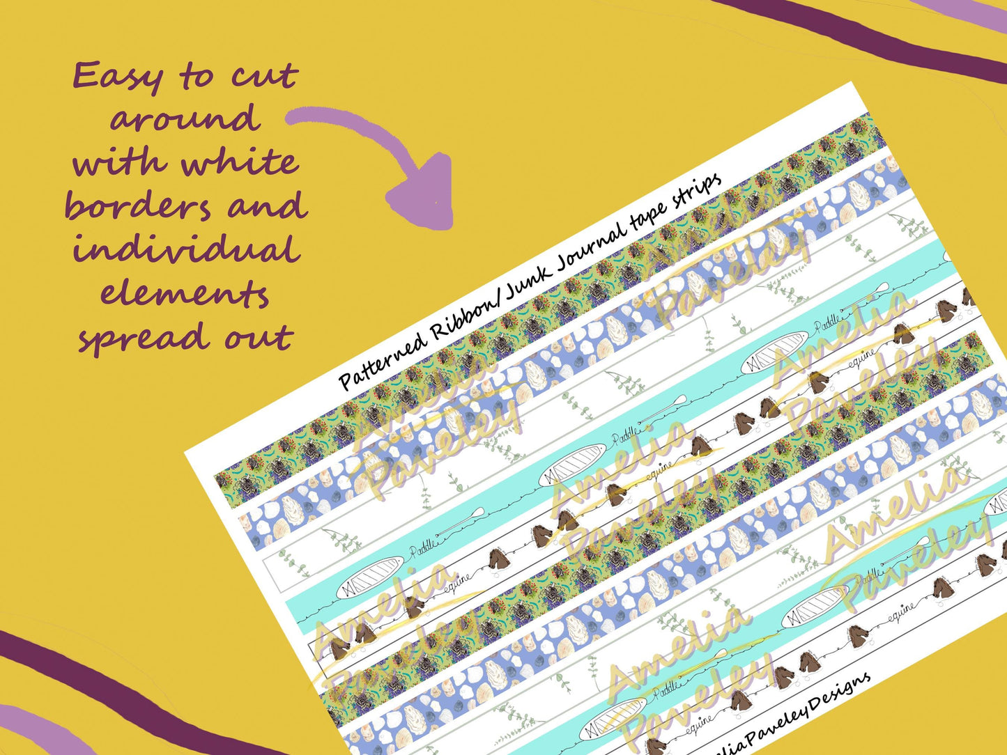 Patterned Washi Tape A4 Digital Sticker Sheet, Printable Ephemera, Digital download, Scrapbooking stickers, Junk journal digital washi tapes