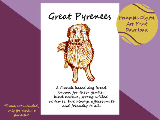 Great Pyrenees Definition Art Print | Digital download, Wall Art For Pyrenean Mountain Dog Owner, Patou Art, Dog Owner Gift, Great Pyrenees
