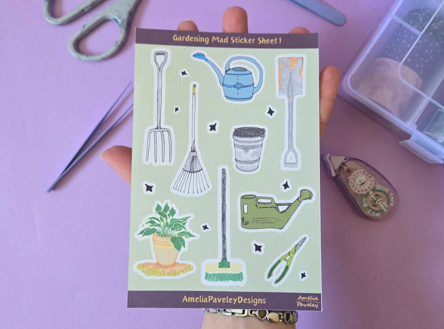 Gardening Tools Sticker Sheet: Hand-Drawn Journal Stickers