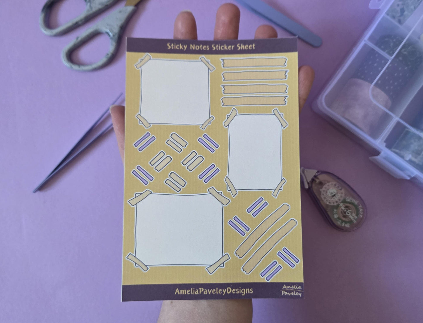 Sticky Post It Notes Stickers, Washi Tape Strips, Sticker Sheet