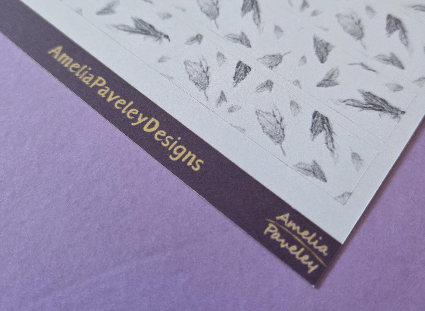 Feathers Dreamy Washi Tape Pattern Strips Sticker Sheet, Feather pattern, junk journal stickers, ethereal journal