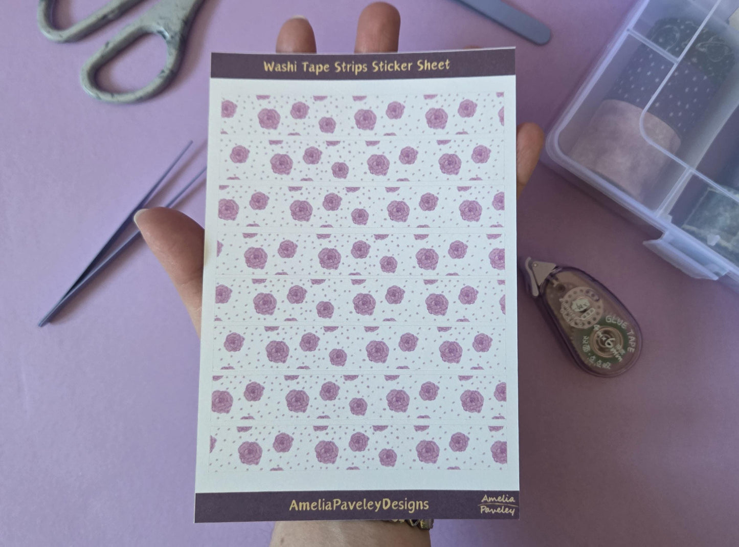 Pink Roses Washi Tape Strips: Junk Journal Stickers