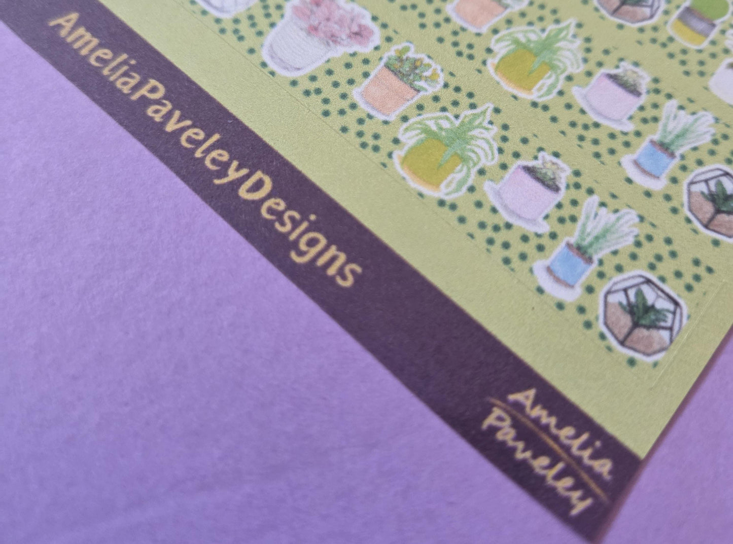 Plant Pattern Washi Tape Strips, Sticker Sheet, Tiny Potted Plants, House Plant Washi, Plant Lover, Journaling Craft Tape, Paper Tape