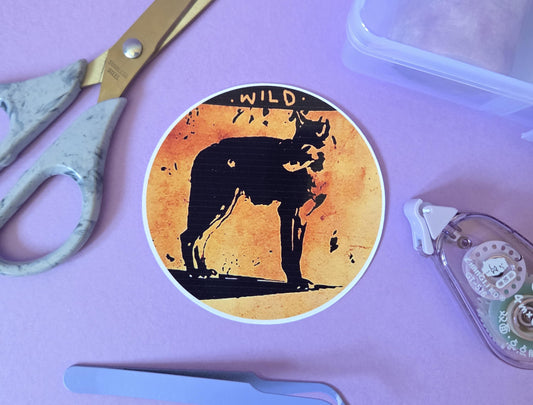 Wild Animal Sticker – Grunge Wolf Circle Vinyl Decal, Indie Aesthetic Waterproof Sticker, Boho Nature Laptop Art, Wilderness Vibes