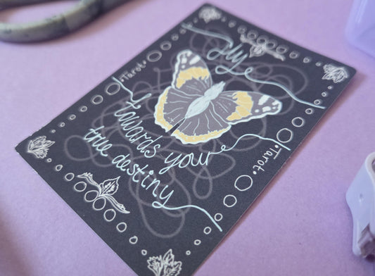 Butterfly Tarot Die Cut Sticker – Spiritual Quote, 'Fly Towards Your True Destiny', Witchy Aesthetic, Scrapbooking & Journaling Decor