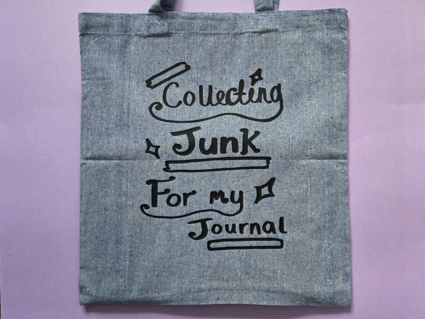 Collecting Junk For My Junk Journal Tote Bag - Memory Collector, Journalling Bag, Crafty Tote, Scrapbook Travel Storage, Blue Cotton Tote