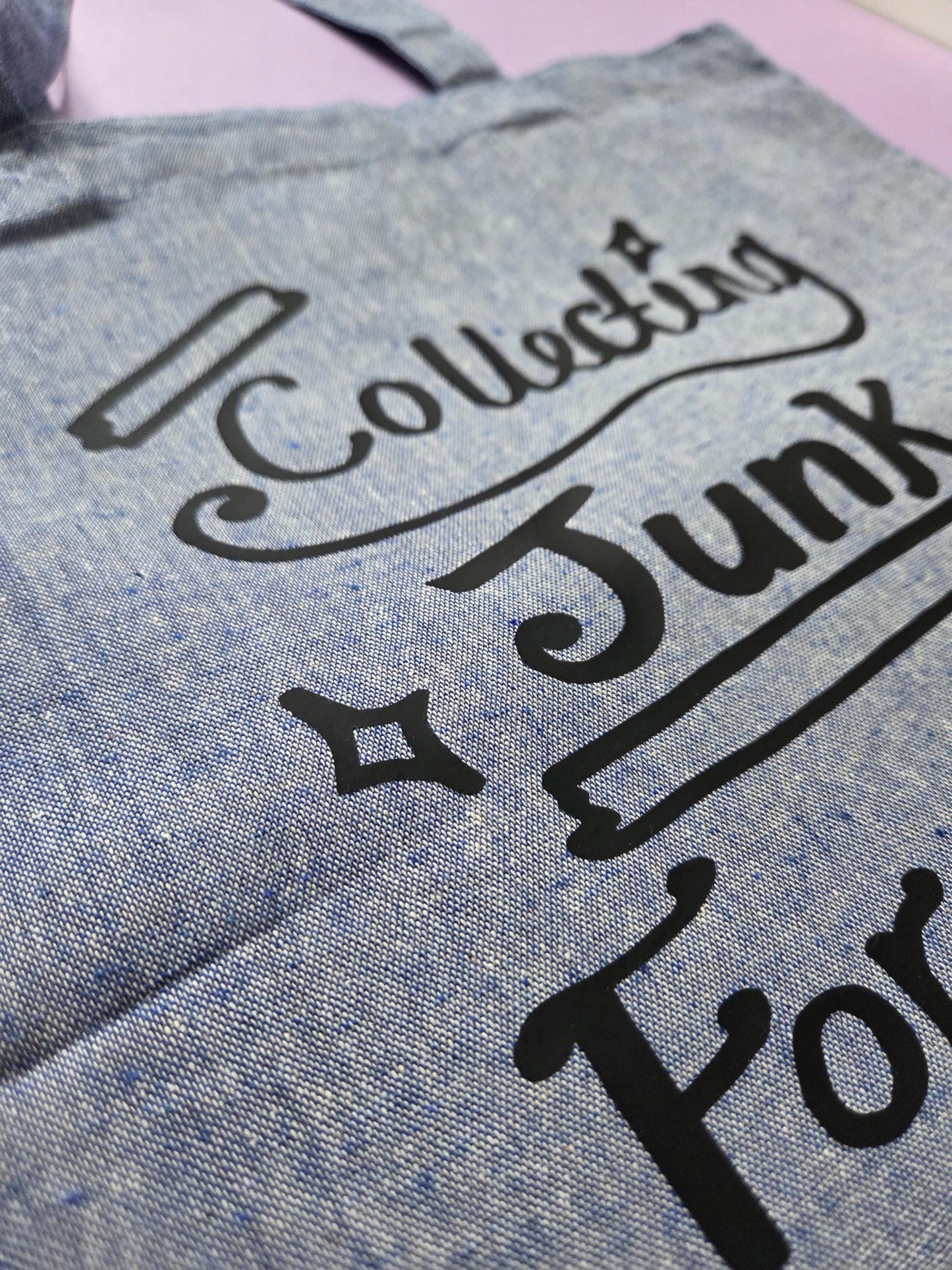 Collecting Junk For My Junk Journal Tote Bag - Memory Collector, Journalling Bag, Crafty Tote, Scrapbook Travel Storage, Blue Cotton Tote