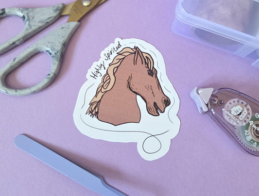 Highly Spirited Horse Sticker – Die Cut Vinyl Equestrian Sticker, Western Cowgirl Laptop Decal, Horse Lover Gift, Animal Art Sticker