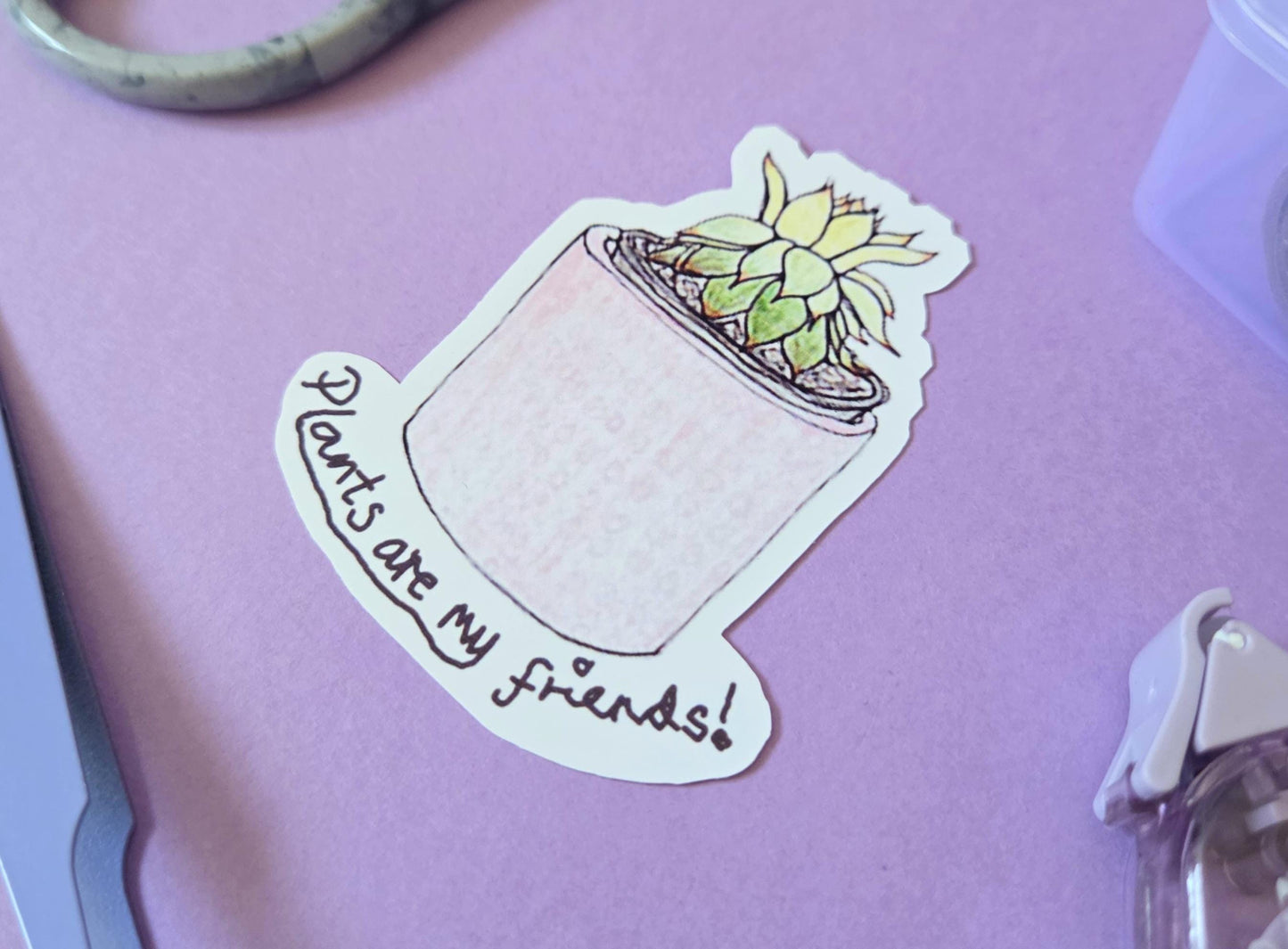 Plants Are My Friends Sticker – Cute Succulent Die Cut Vinyl Sticker for Plant Lovers, Aesthetic Waterproof Sticker for Journals, Laptops