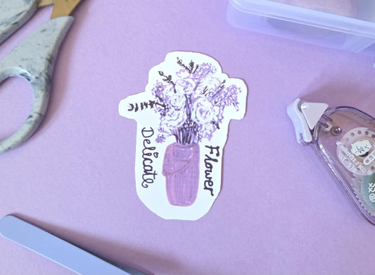 Delicate Flower Die Cut Sticker – Purple Floral Bouquet Vinyl Sticker, Aesthetic Botanical Waterproof Sticker for Journals, Laptops, Phones