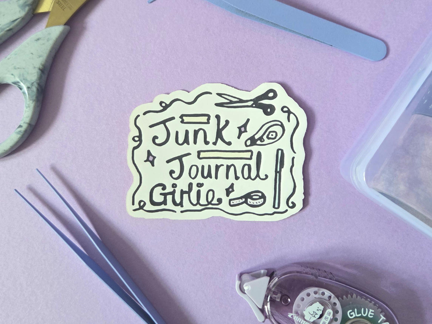 Junk Journal Girlie Sticker – Scrapbook Lover Die Cut Vinyl Sticker, Cute Crafting Journal Sticker, Stationery Gift for Crafters & Planners