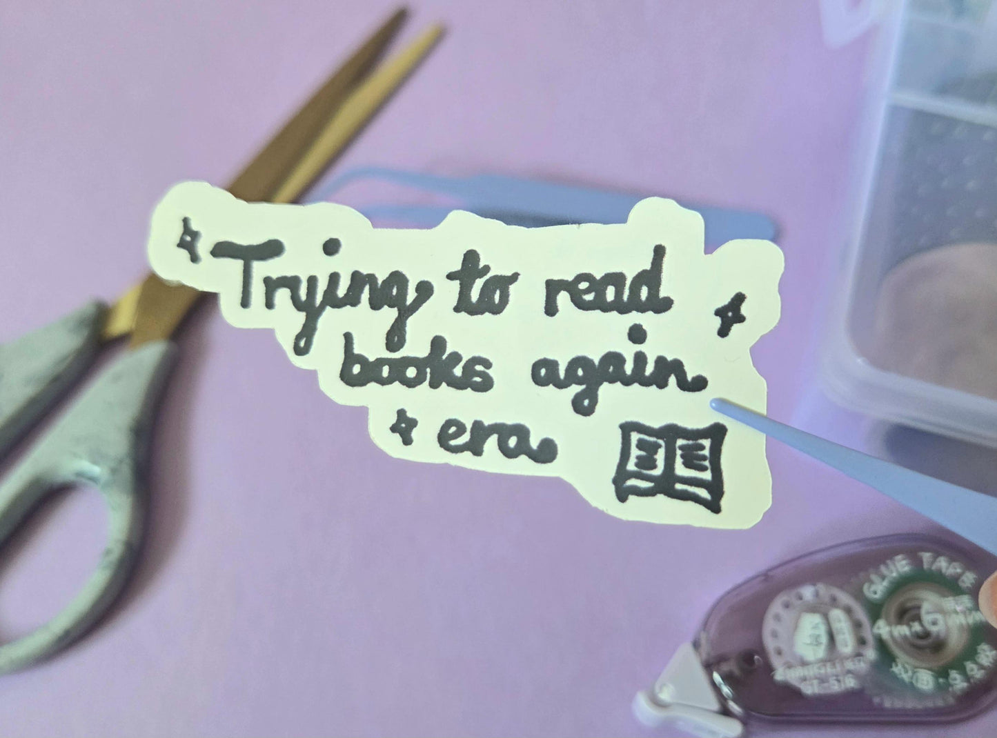 Trying to Read Books Again Era Sticker – Cute Die Cut Vinyl Sticker for Book Lovers, Readers, Journaling, Laptop, Kindle, Reading Motivation