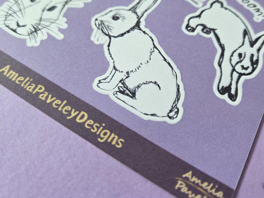 Bunny Rabbit Sticker Sheet – Cute Hand-Drawn Bunny Stickers for Journaling, Scrapbooking, Laptop, Planner, Animal Lover Gift