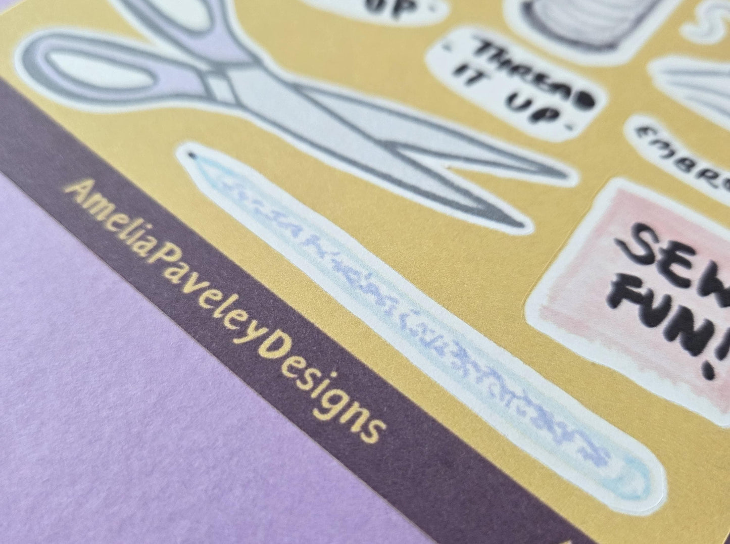 Hand Drawn Embroidery Tools Sticker Sheet: Sewing Scrapbook Stickers