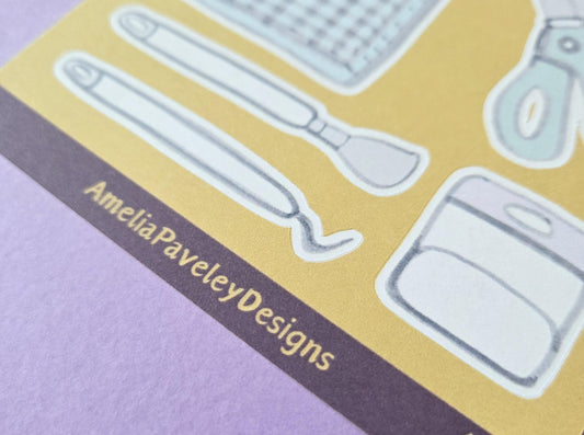 Cute Hand Drawn Cricut Tools Stickers - Craft Lover Sticker Sheet, Junk Journal Supplies, Scrapbook & Planner Stickers for Crafters