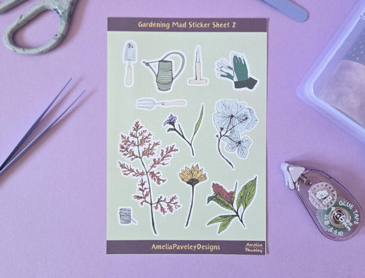 Gardening Plants Matte Sticker Sheet: Hand-Drawn Botanical Stickers