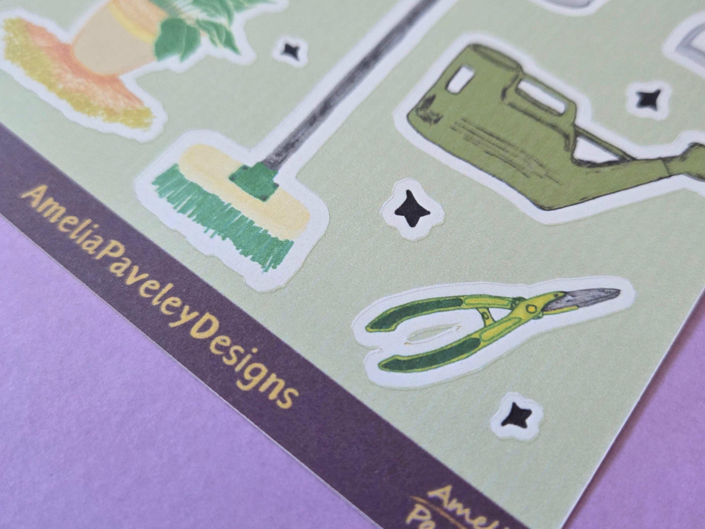 Gardening Tools Sticker Sheet: Hand-Drawn Journal Stickers