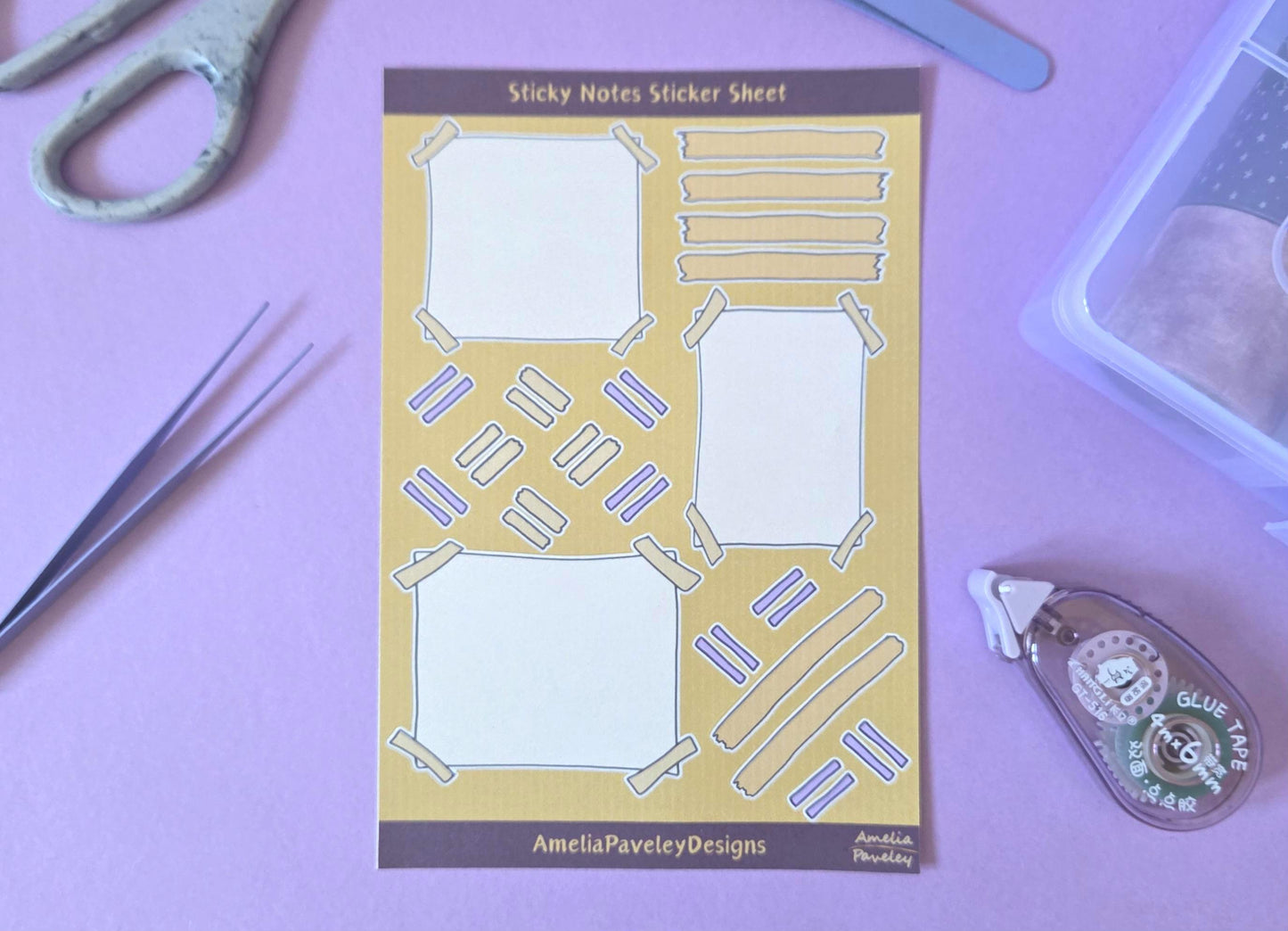 Sticky Post It Notes Stickers, Washi Tape Strips, Sticker Sheet