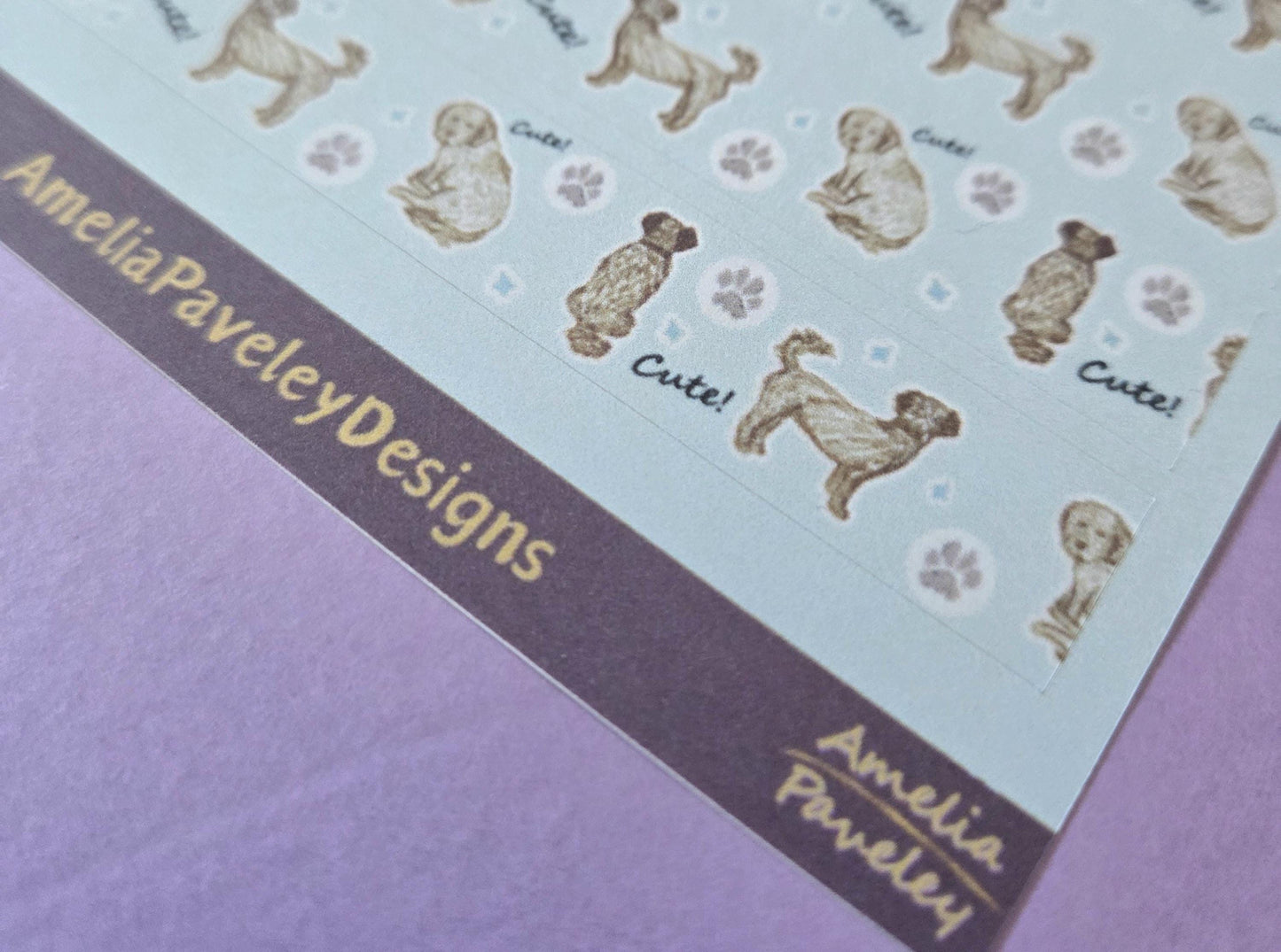 Dogs Washi Tape Pattern Strips Sticker Sheet Cavapoo, Cockapoo, dog lover stickers