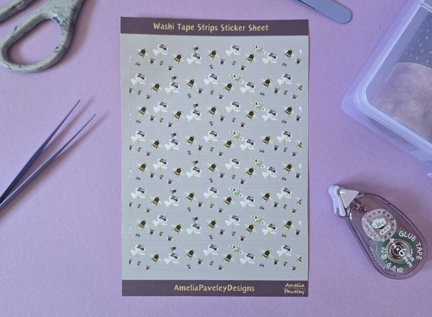 Bee & Floral Washi Tape Sticker Strips: Junk Journal Planner
