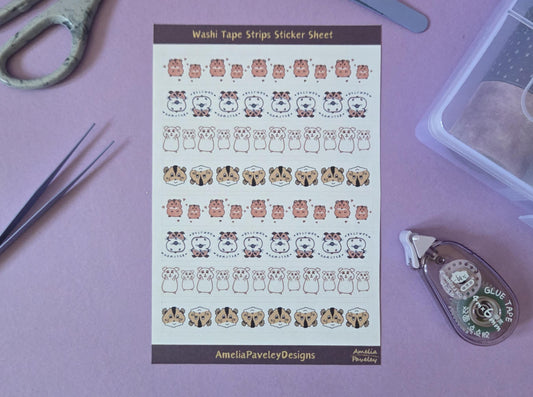 Hamster Washi Tape Pattern, Washi Tape Strips, Sticker Sheet, Chibi hamster, guineapig, bujo stationery tape, hamster junk journal washi