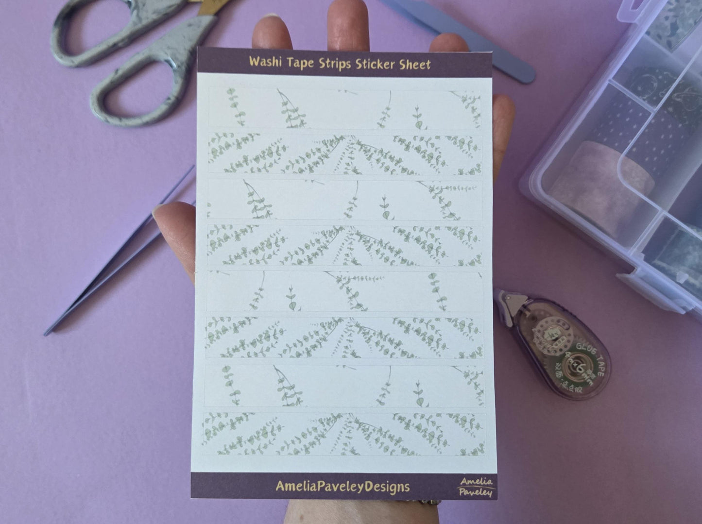Eucalyptus Leaf Washi Tape, Pattern Washi Tape Strips, Plant Sticker Sheet, Wedding Scrapbook, Journal and Planner Decoration, Paper crafts