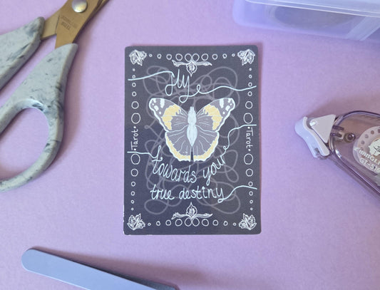 Butterfly Tarot Die Cut Sticker – Spiritual Quote, 'Fly Towards Your True Destiny', Witchy Aesthetic, Scrapbooking & Journaling Decor