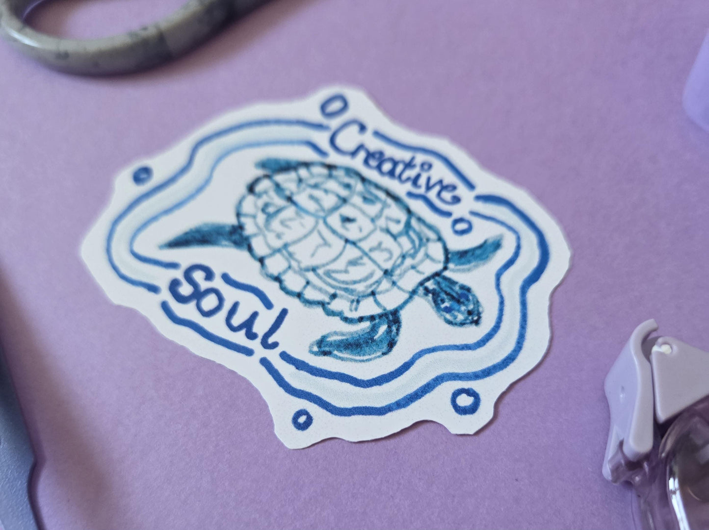 Creative Soul Turtle Sticker – Hand Drawn Die Cut Vinyl Sticker, Ocean Animal Aesthetic, Motivational Quote Decal for Laptops, Junk Journals