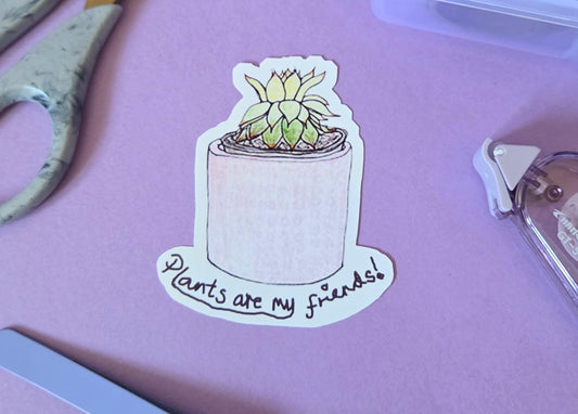 Plants Are My Friends Sticker – Cute Succulent Die Cut Vinyl Sticker for Plant Lovers, Aesthetic Waterproof Sticker for Journals, Laptops